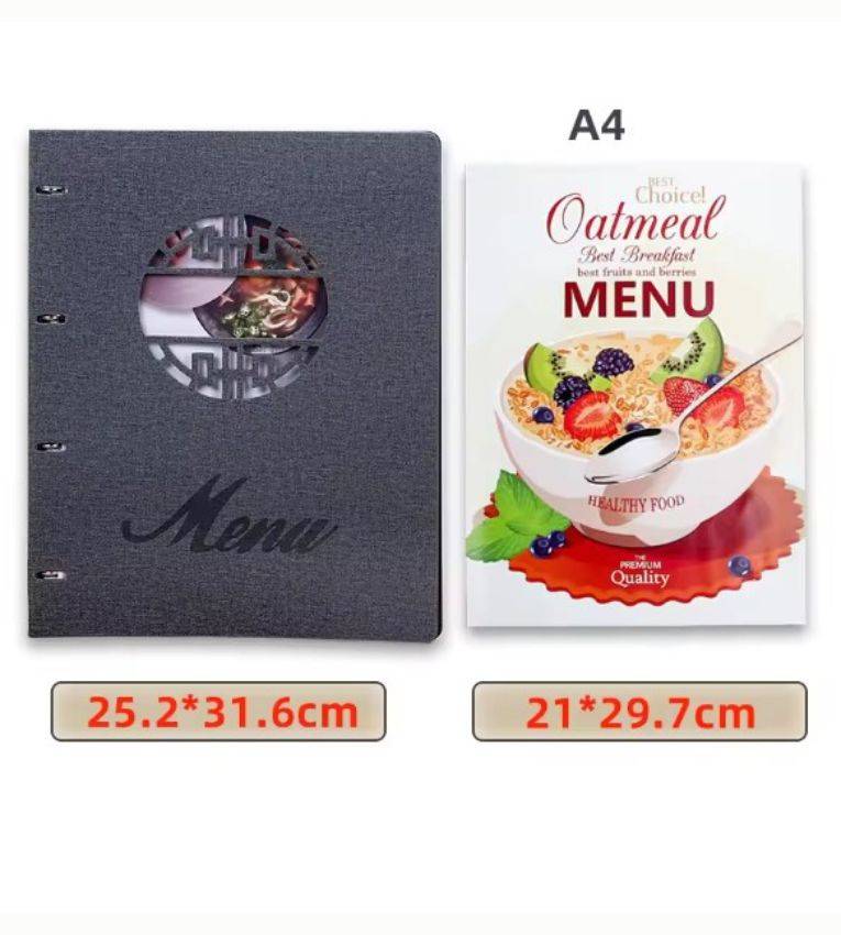 Porte-menu gris classique en similicuir 18 larges A4
